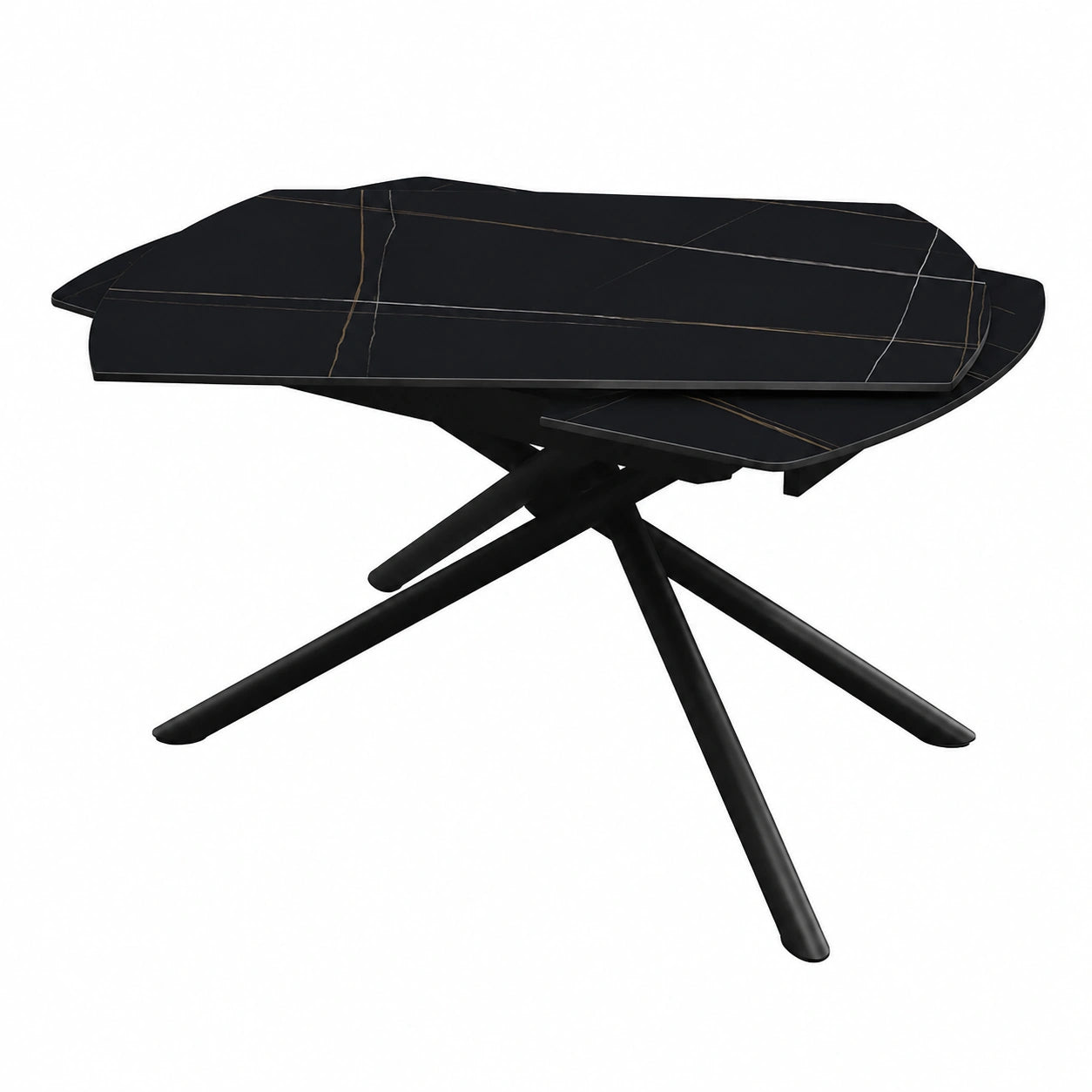Tavolo Allungabile Ovale in Ceramica Nero, Gambe in Metallo