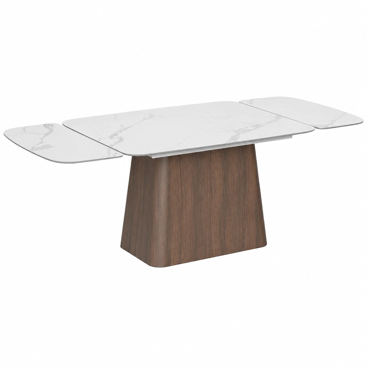 Tavolo Allungabile Teresa in Ceramica Bianca e Noce, Ideale per Cucina e Soggiorno, 160x90x76 cm