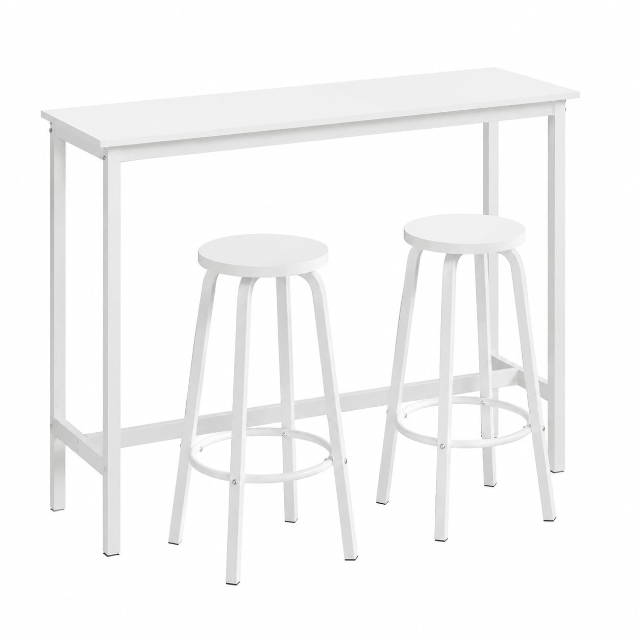 Set Tavolo e Sgabelli da Bar WOLTU, Design Moderno in Acciaio e Legno, Bianco 120x40x100 cm