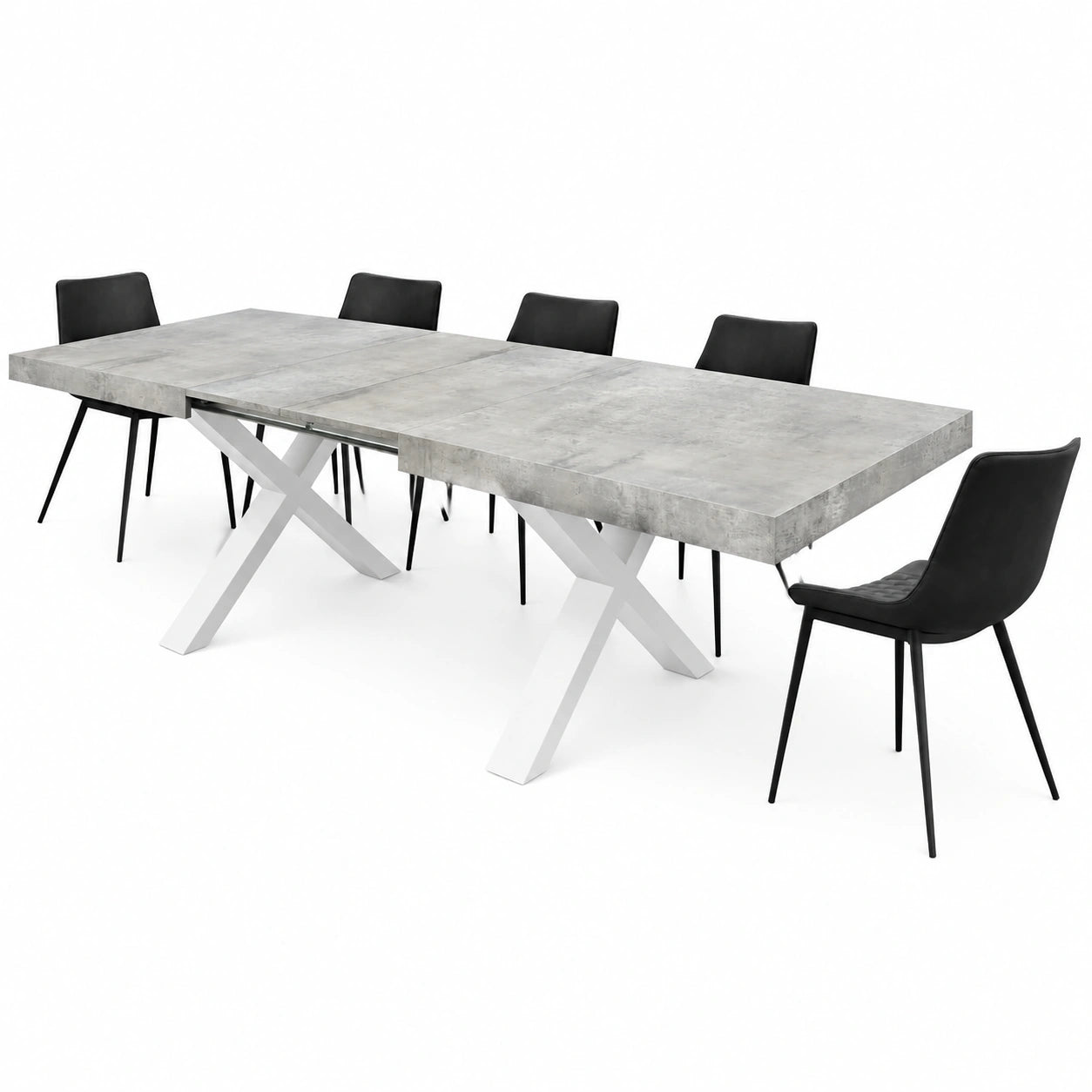 PAZZO DESIGN Tavolo Allungabile Iride, per Soggiorno e Cucina, Gambe Incrociate Bianche, Made in Italy, Grigio Cemento, 160x90x76 cm