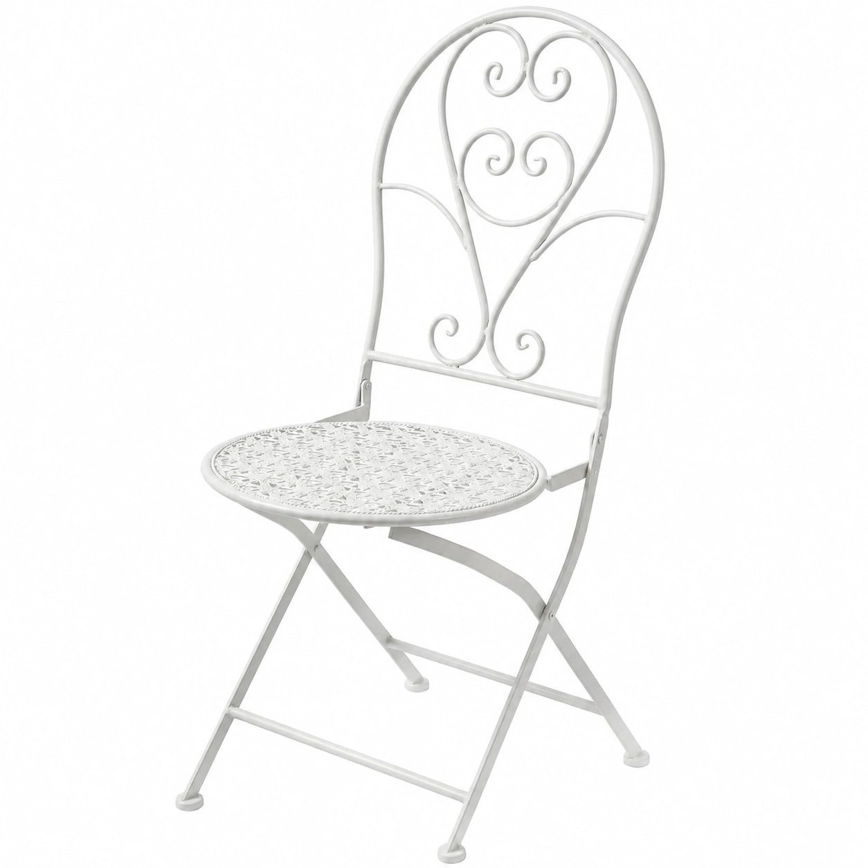 Sedia Pieghevole in Ferro Battuto Shabby Chic Bianco per Interni ed Esterni