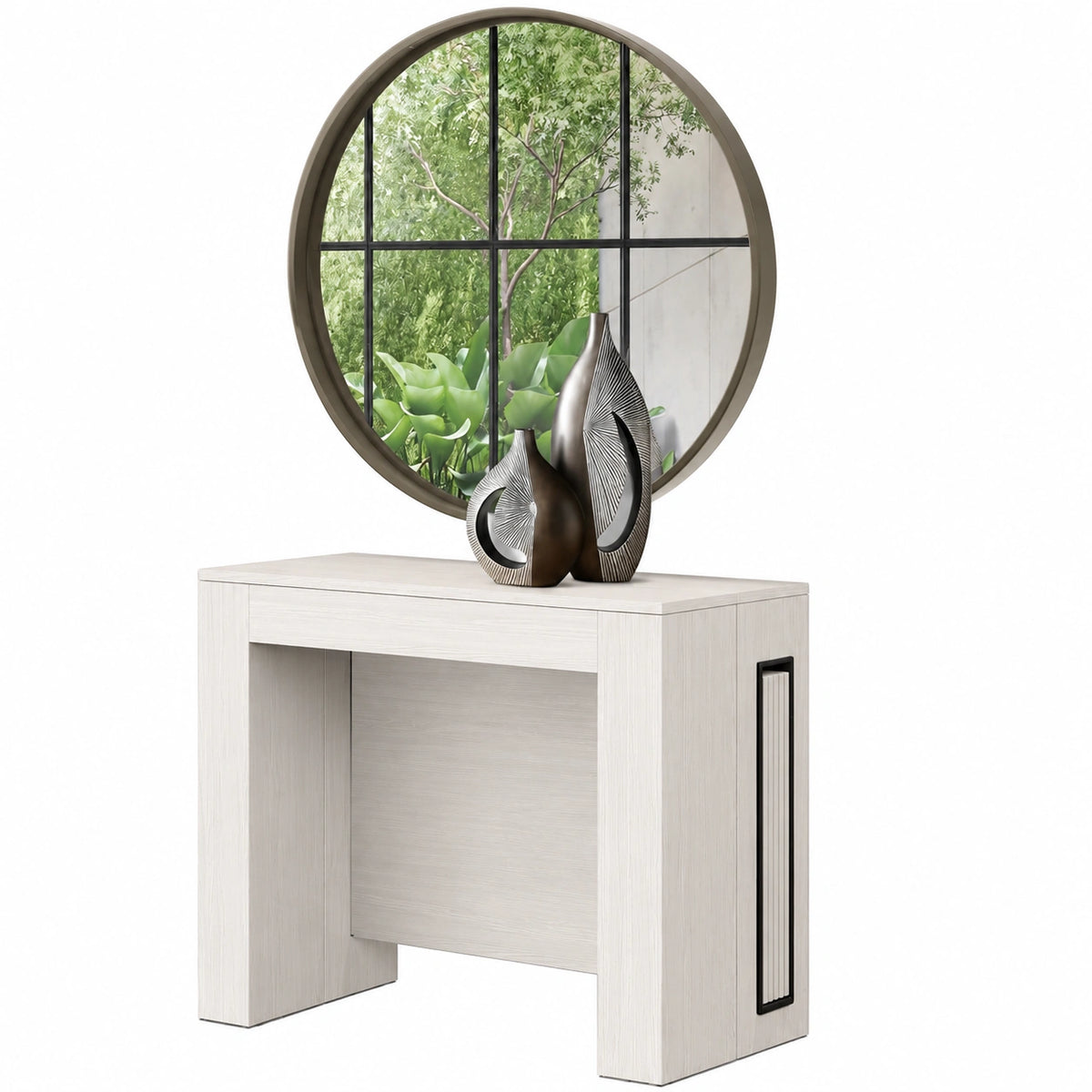 Consolle Estensibile Paola con Porta Prolunghe, Bianco Frassinato, Fino a 12 Persone, Salvaspazio, Made in Italy, 45-300 cm