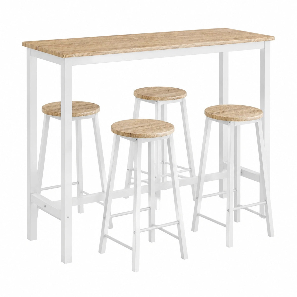 Set tavolo alto con 4 sgabelli, ideale per spazi piccoli, design industriale moderno, bianco