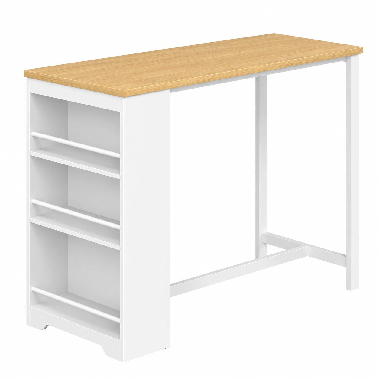 HOOBRO Tavolo Bar Alto con Mensole Integrate, 100x50x100 cm, Design Moderno in Bianco e Legno Naturale