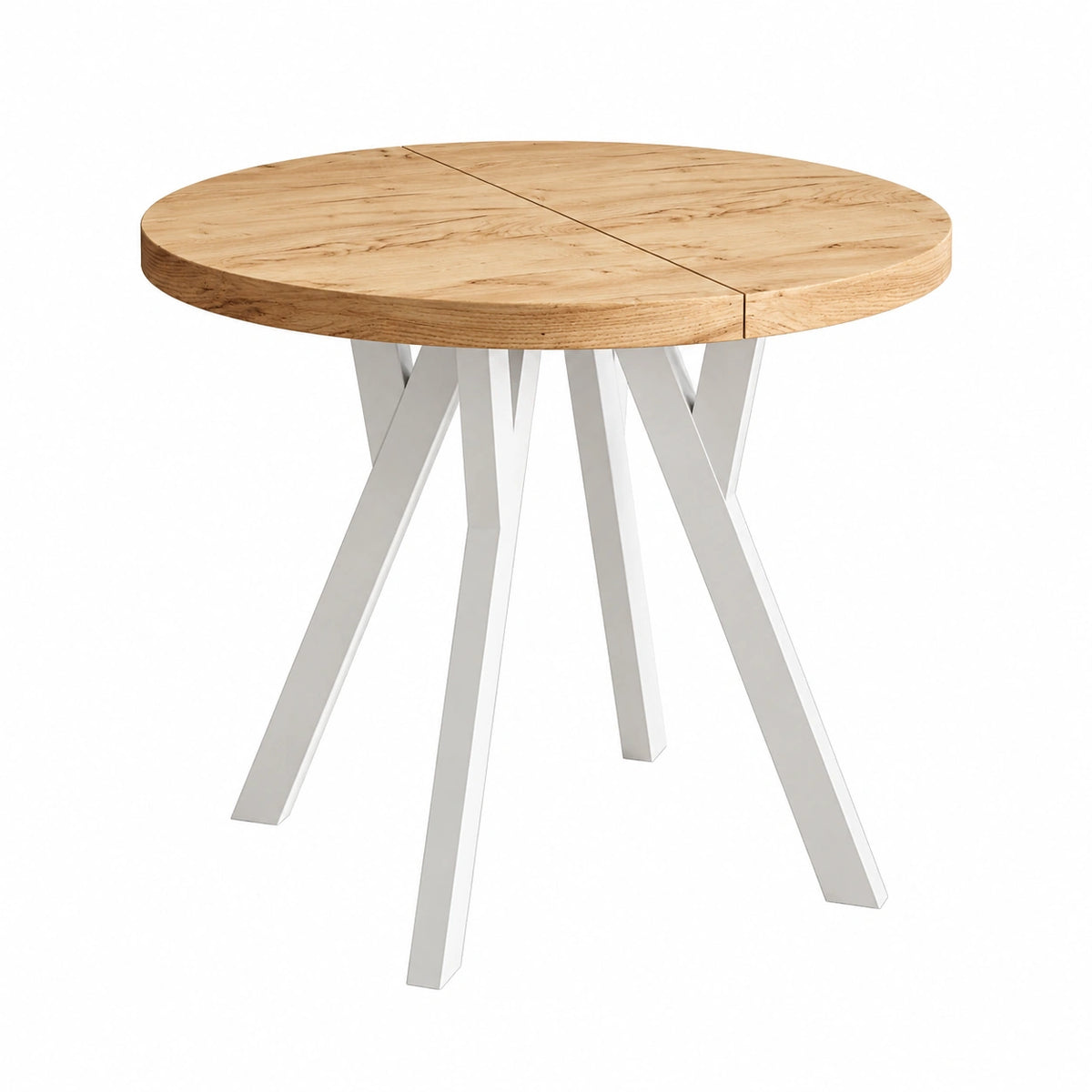 Tavolo Rotondo Allungabile in Laminato, 80 cm, Collezione Ovo, Gambe Bianche Solide