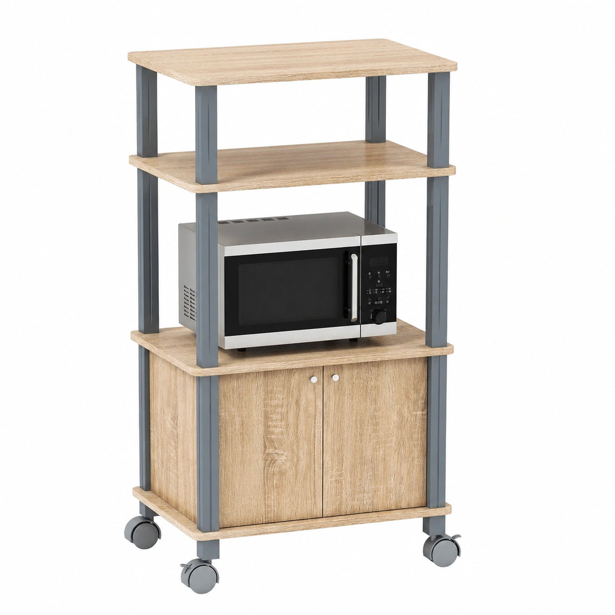 Carrello Cucina Multifunzionale con Ruote e Ante in Legno, 60x40x98 cm