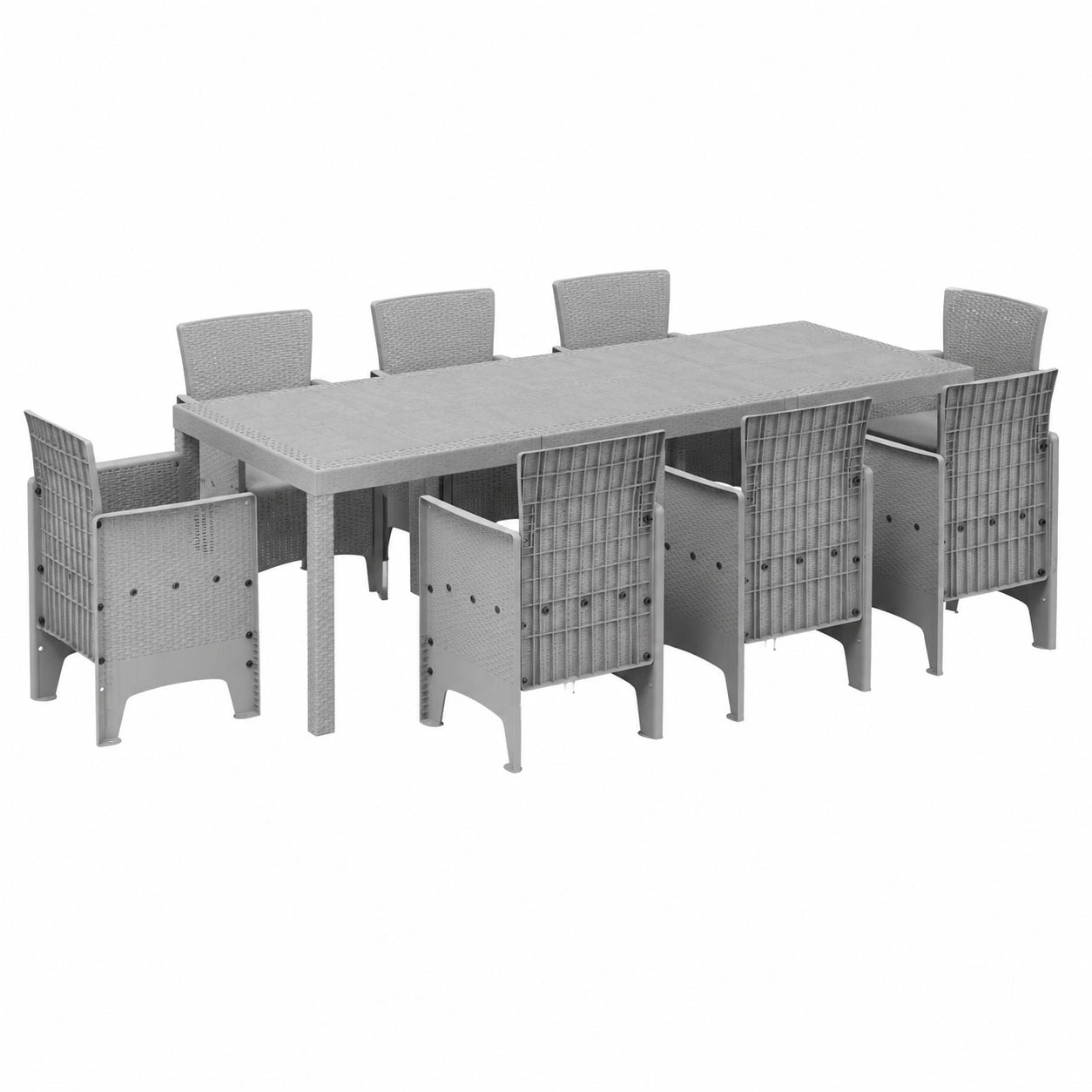 Set da pranzo esterno moderno in polyrattan per 6 persone con struttura in acciaio