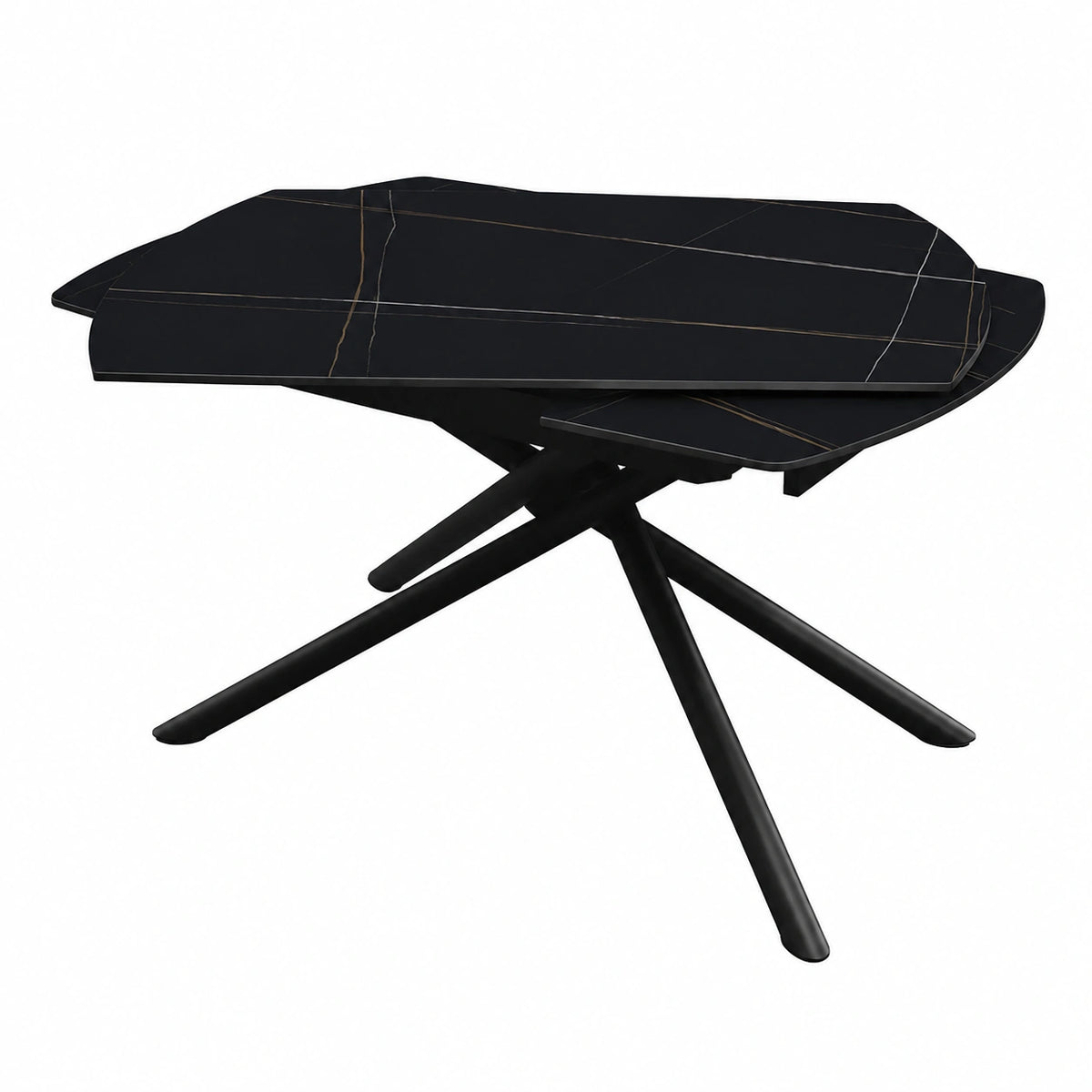 Tavolo Allungabile Ovale in Ceramica Nero, Gambe in Metallo