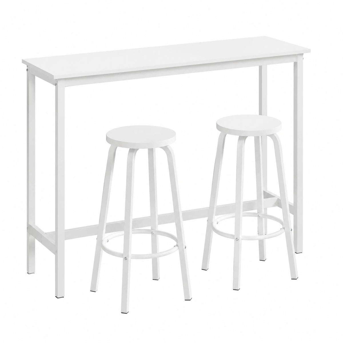 Set Tavolo e Sgabelli da Bar WOLTU, Design Moderno in Acciaio e Legno, Bianco 120x40x100 cm