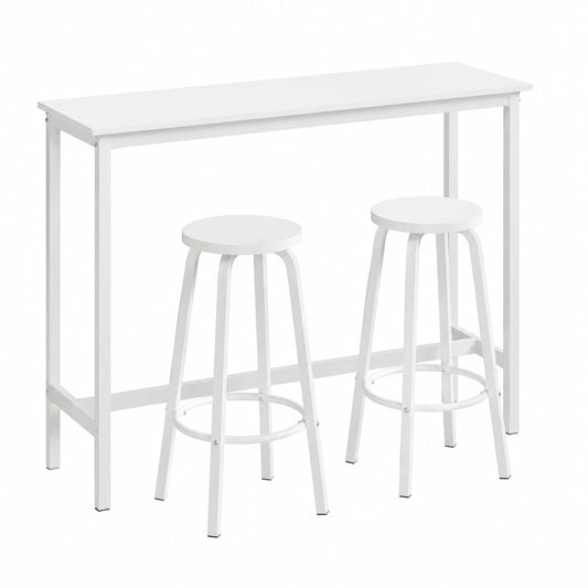 Set Tavolo e Sgabelli da Bar WOLTU, Design Moderno in Acciaio e Legno, Bianco 120x40x100 cm