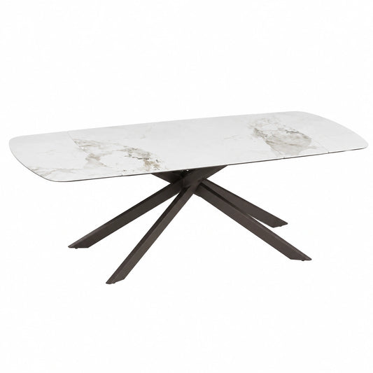 Tavolo Allungabile Cribel Genesi in Gres Porcellanato con Gambe in Metallo Bronzo, Design Moderno per Cucina e Soggiorno, 6-10 Posti