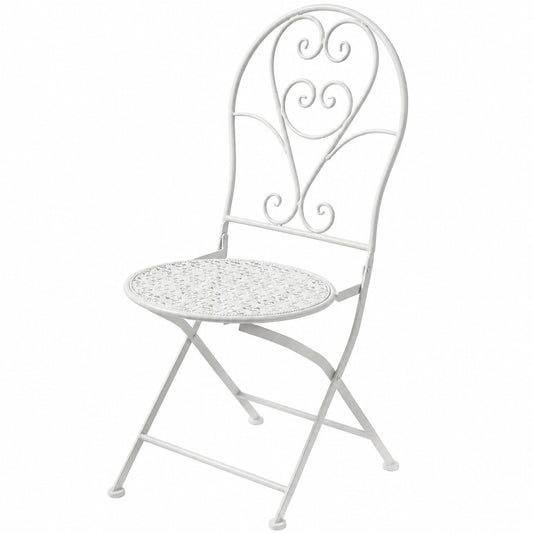 Sedia Pieghevole in Ferro Battuto Shabby Chic Bianco per Interni ed Esterni