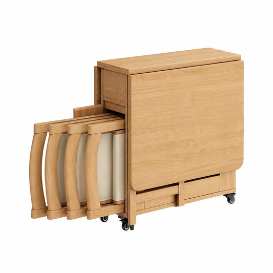 Set Tavolo Pieghevole e Sedie in Legno per Cucina e Soggiorno
