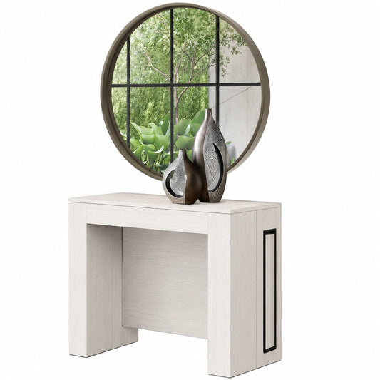 Consolle Estensibile Paola con Porta Prolunghe, Bianco Frassinato, Fino a 12 Persone, Salvaspazio, Made in Italy, 45-300 cm