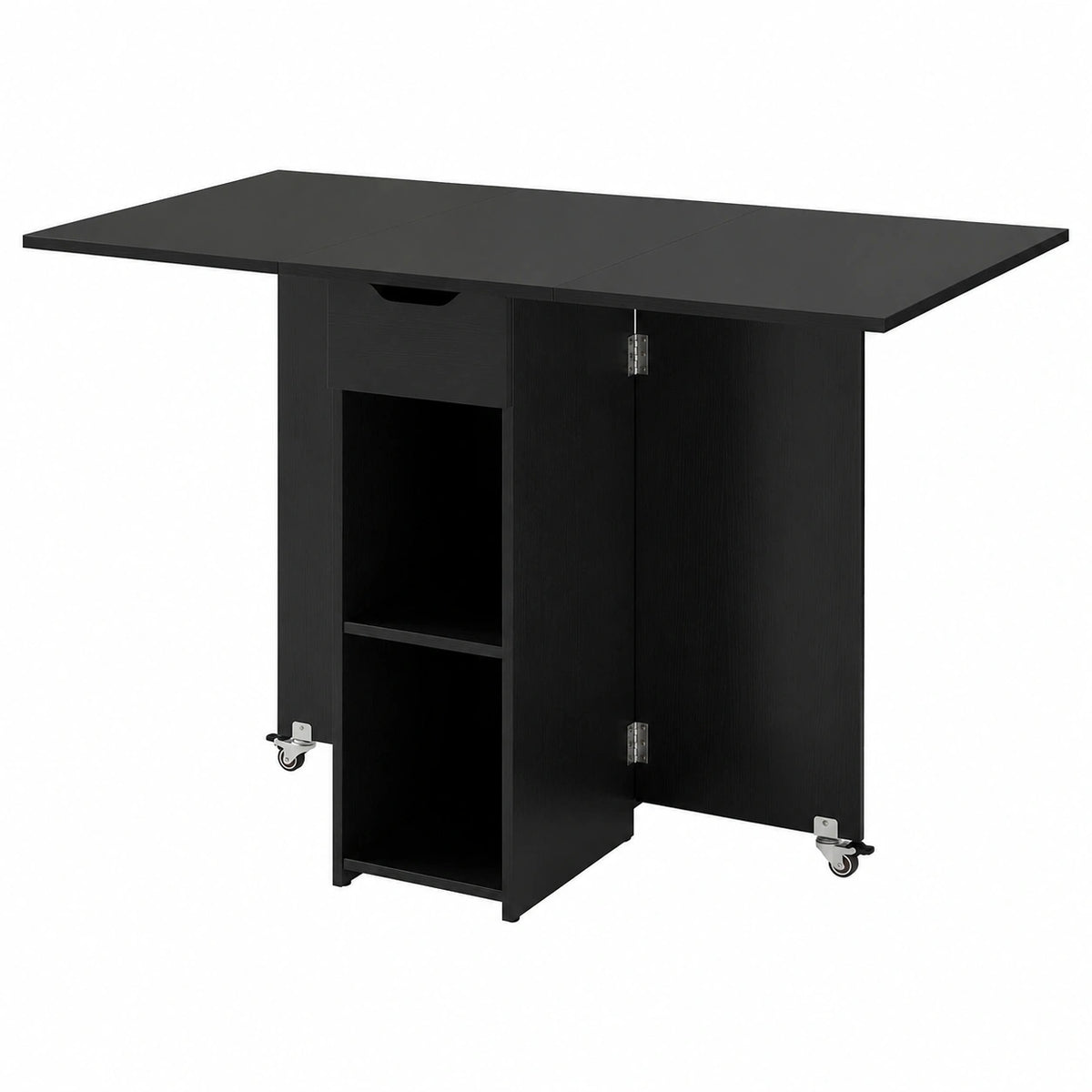 Tavolo da Pranzo Pieghevole LIFEZEAL con Cassetto e Ripiani, Estensibile con Ruote, 4-6 Persone, Nero
