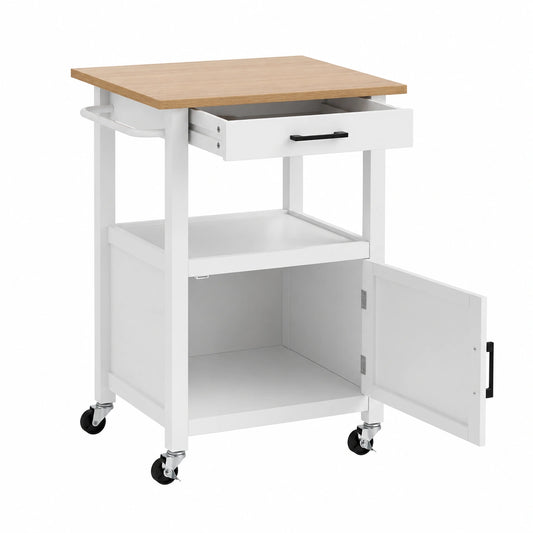 Carrello da Cucina con Ruote, Spazioso con Cassetto e Ganci, Ideale per Sala da Pranzo, Bianco