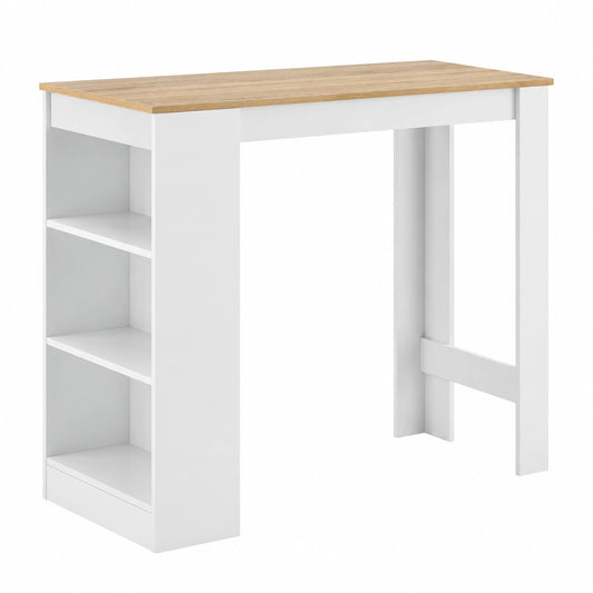 Tavolo Alto da Bar con Ripiani Portaoggetti 110x50x103 cm - Bianco Rovere