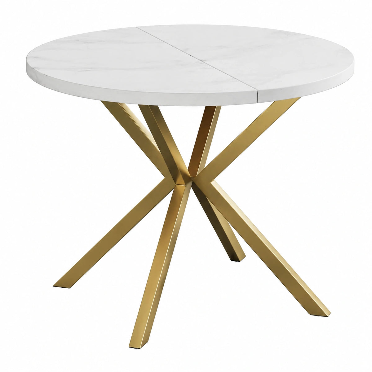 Tavolo da Pranzo Estensibile in Marmo con Gambe Dorate, 90-170 cm